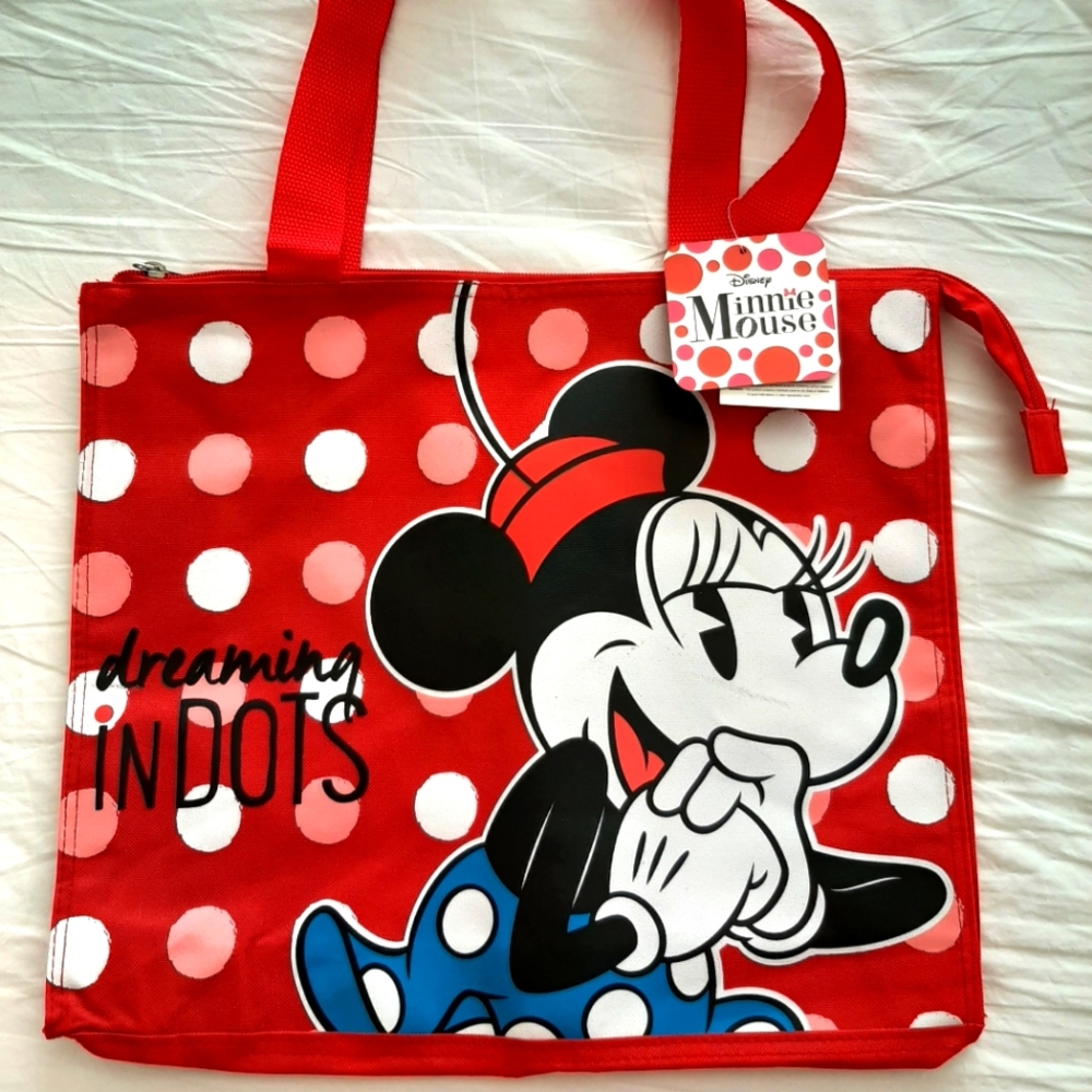 *NEW* Disney Minnie Mouse dreaming in DOTS zipper tote bag 🎒